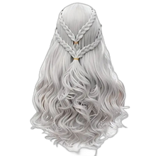 Load image into Gallery viewer, Wig Braided Long Curly Synthetic Silvery Grey Hair length 26&quot; Wig Cosplay Viking

