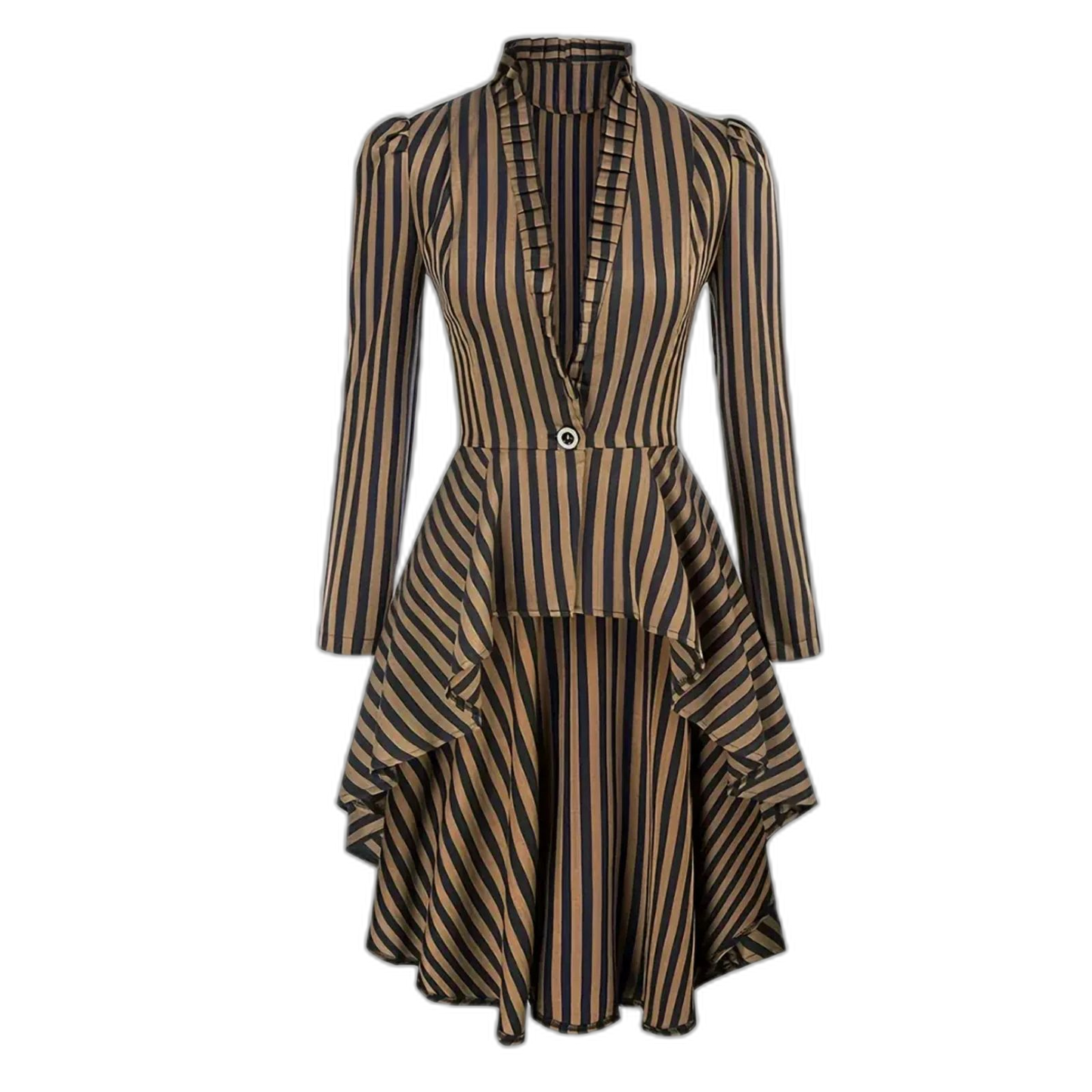 Striped Single Breasted Jacket Vintage V-neck Long Sleeve Outwear Khaki / XL(12)