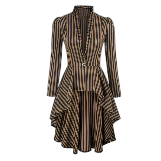 Striped Single Breasted Jacket Vintage V-neck Long Sleeve Outwear Khaki / XL(12)