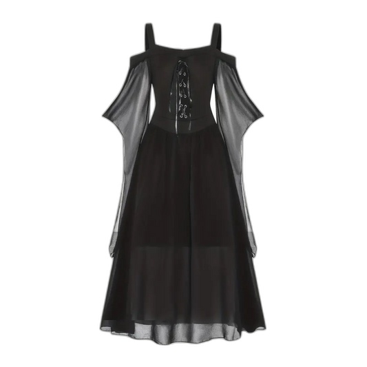 Gothic Witch Cosplay Dress - Women's with Retro Mesh Design Black / XXL(14)