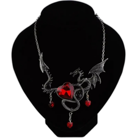 Artificial Blue Gemstone Silver Dragon Necklace Heart Pendant