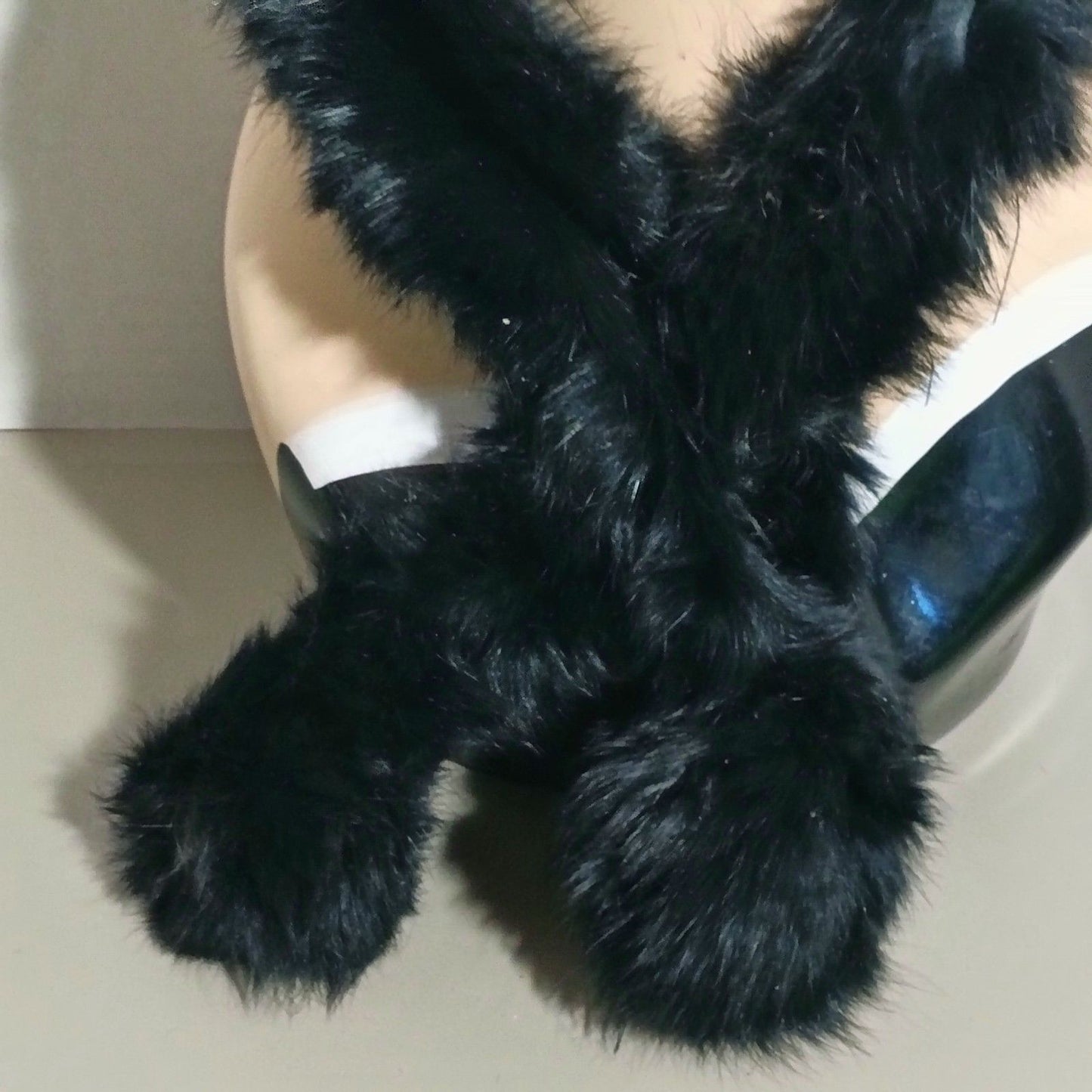 Black Rabbit Fur Keyhole Scarf Spans 2" x 29"