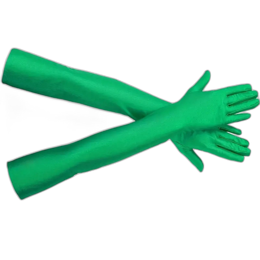 Elegant Long Tulle Mesh Gloves Stretchy, Breathable & Quick-Dry Green