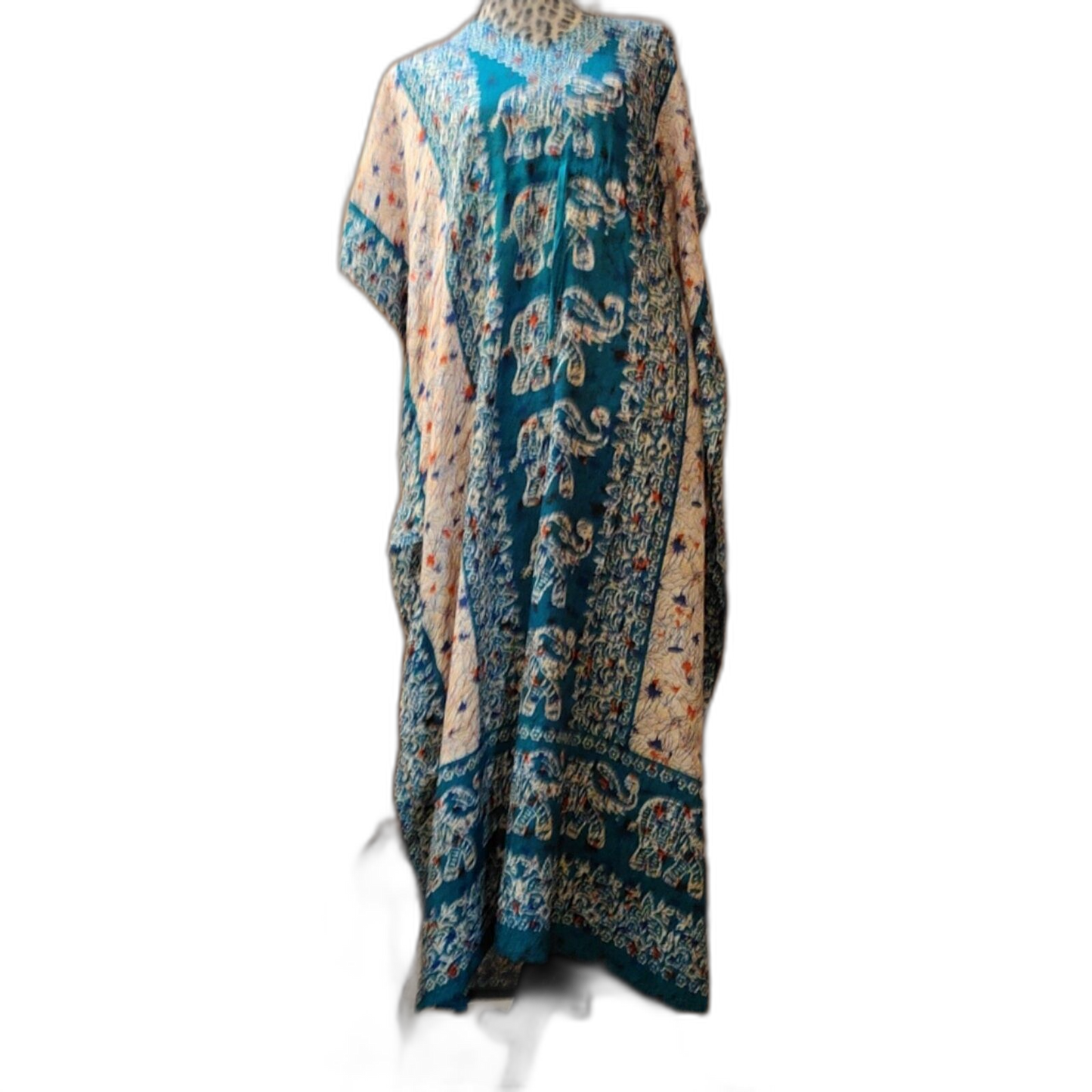 Women Long Kaftan Women One Size Maxi Dress Beach Caftan Poncho Blue Elephant