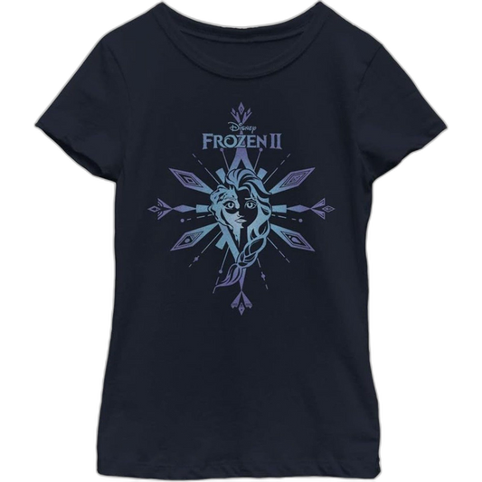Disney Frozen 2 Elsa The Element Girl's Solid Crew Tee, Navy Blue, Large