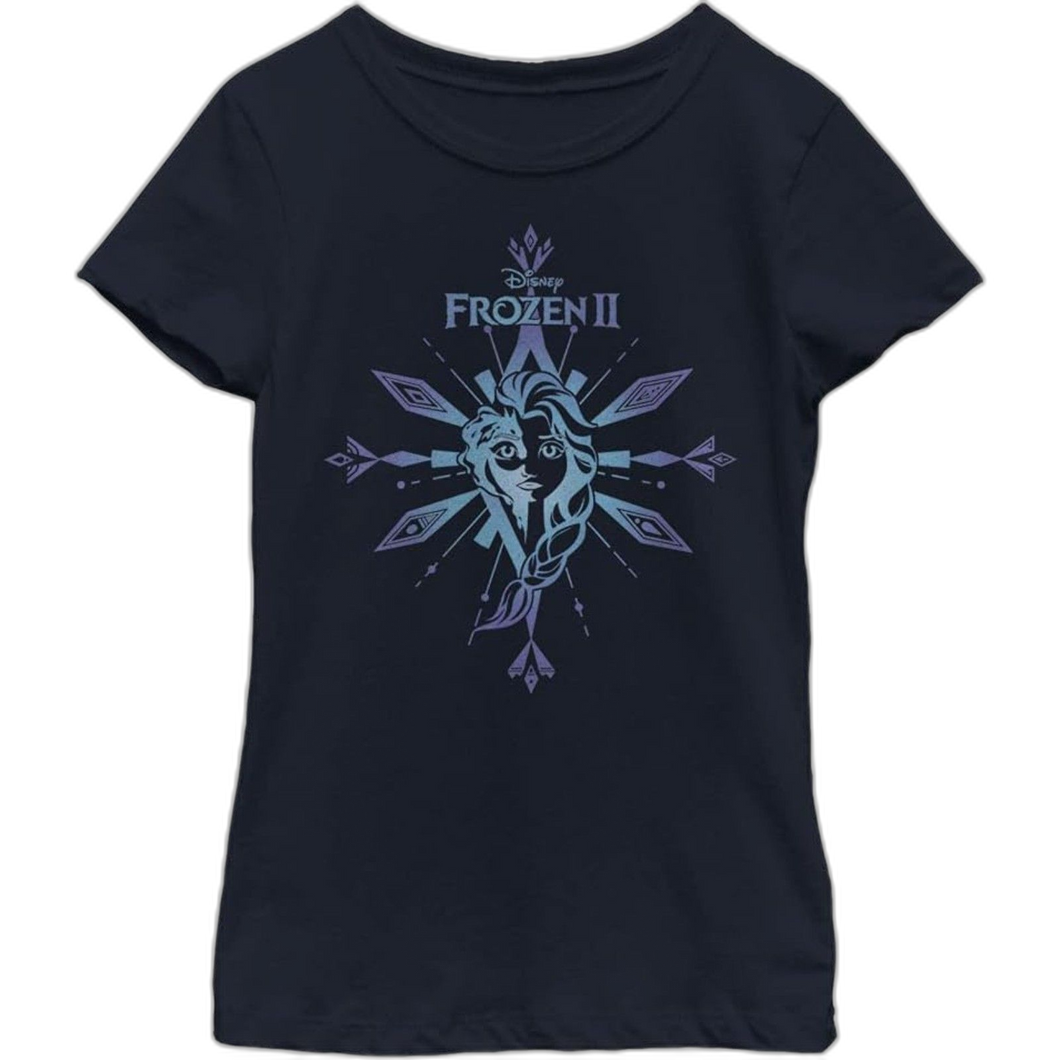 Disney Frozen 2 Elsa The Element Girl's Solid Crew Tee, Navy Blue, Large