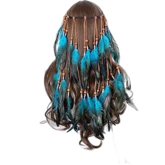 Western Style Blue Faux Feather Headband Indian Headwear Headdress Hair Acces