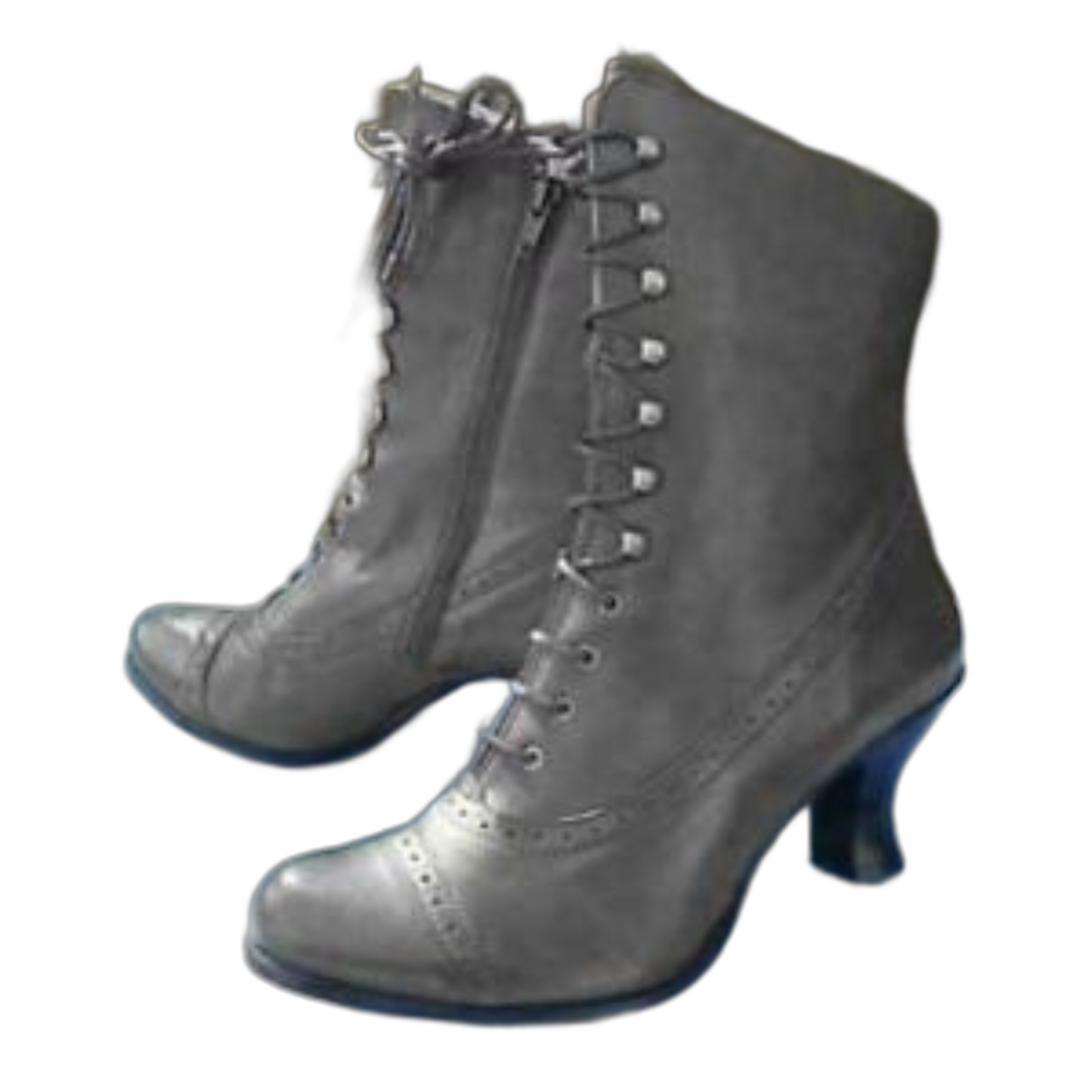 Victorian Gray High Heel Pointed Toe Zipper Boots Cross Lace Size 8 (41) Gothic
