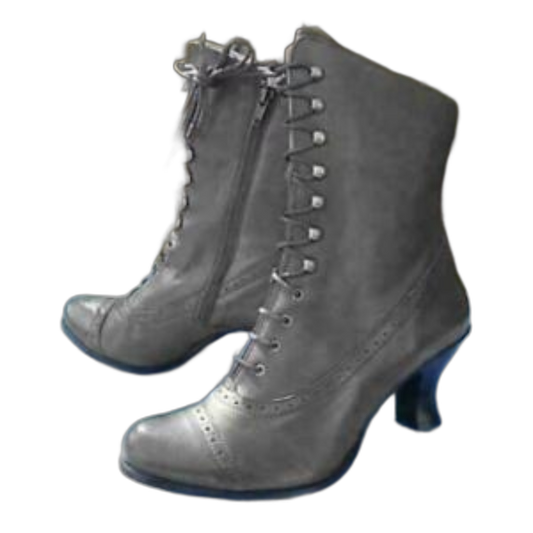 Victorian Gray High Heel Pointed Toe Zipper Boots Cross Lace Size 8 (41) Gothic
