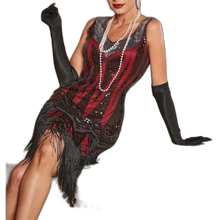 Load image into Gallery viewer, Women&#39;s Sequin Fringe Hem Flapper Dress - V Neck Sleeveless Party Dress Size 14
