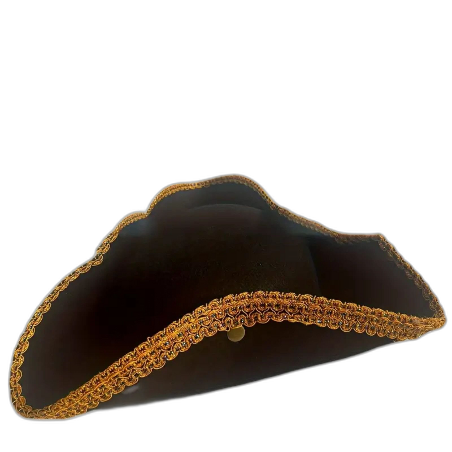 Golden Lace Trim Black Felt Pirate Triangle Hat With Snaps