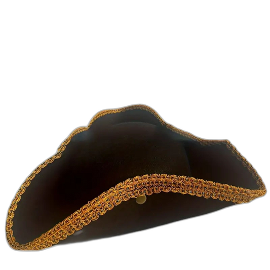 Golden Lace Trim Black Felt Pirate Triangle Hat With Snaps