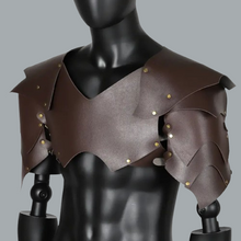Load image into Gallery viewer, Vegan Leather Medieval Knight Shoulder Armor Larp Cosplay Pauldrons Breastplate

