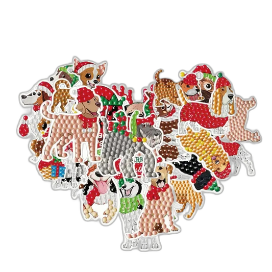 23pcs DIY Rhinestone Painting Stickers Handcraft Stickers Christmas Puppy Round