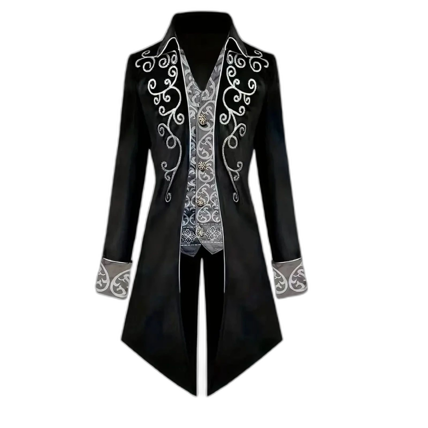 Embroidered Victorian Tailcoat Medieval Frock Coat Renaissance Black XXL 44