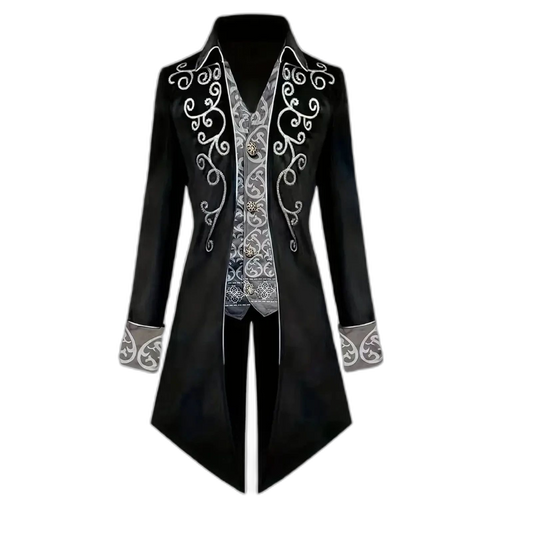 Embroidered Victorian Tailcoat Medieval Frock Coat Renaissance Black XXL 44