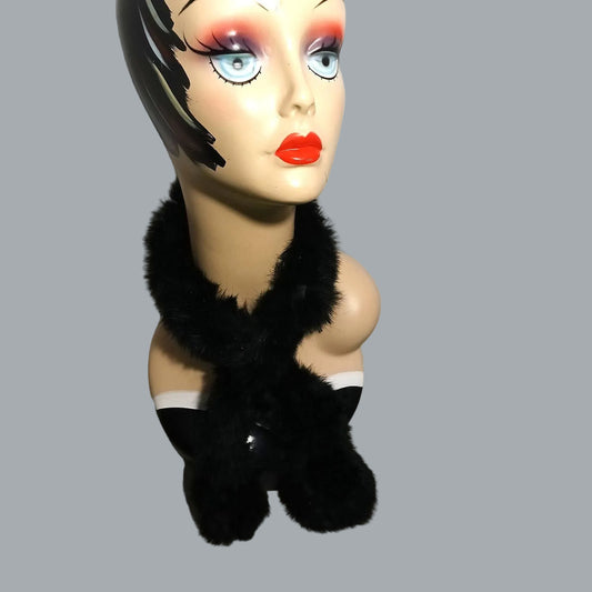 Black Rabbit Fur Keyhole Scarf Spans 2" x 29"