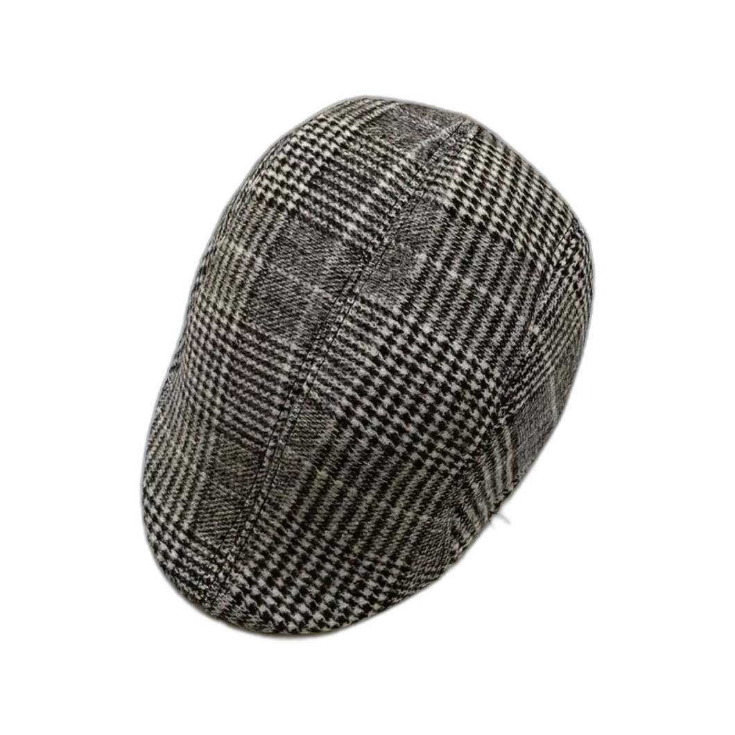 Adjustable British Style Peaked Cap Grey Plaid