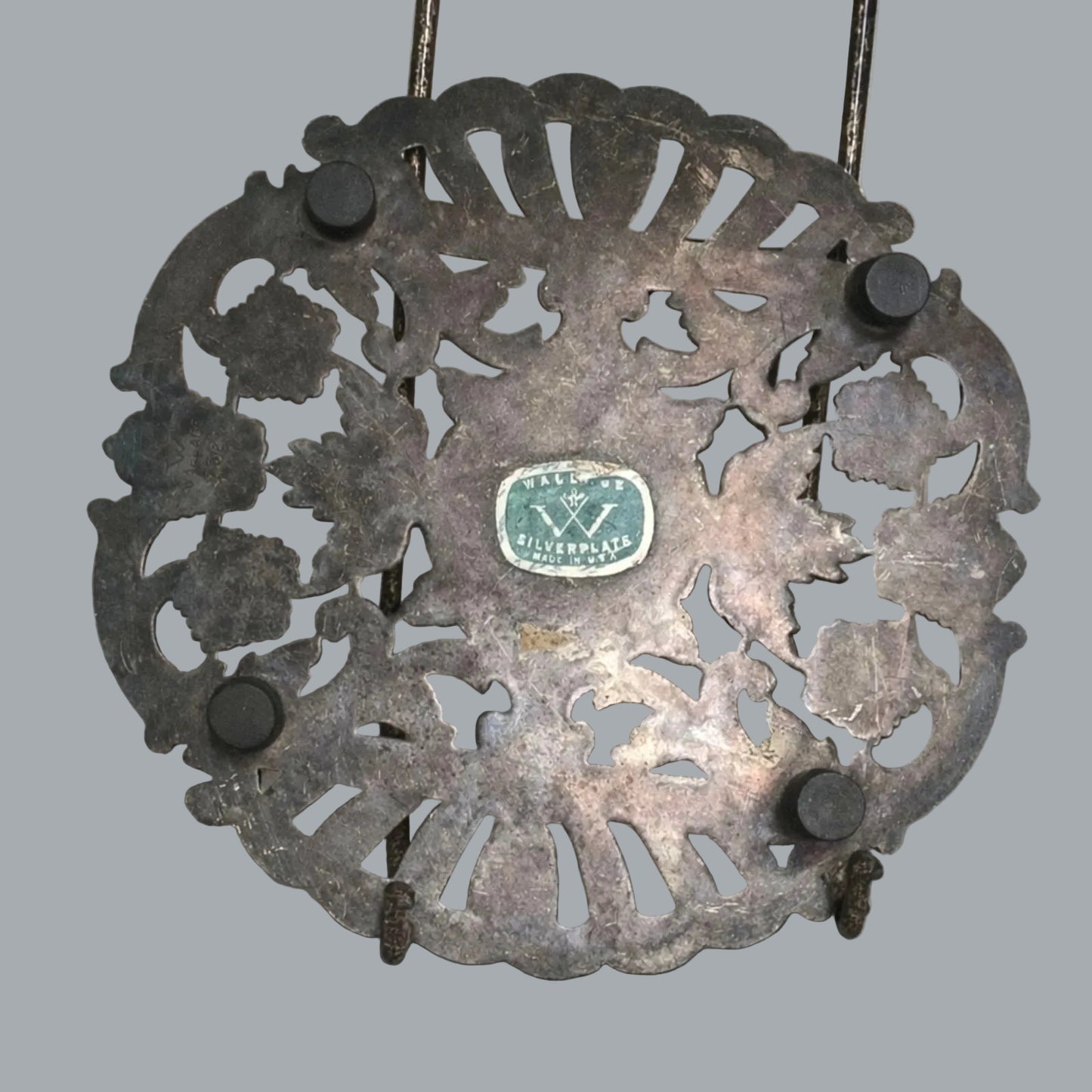Wallace Silverplate 6.5" Trivet Hot Plate Ornate Pierced Floral Made USA