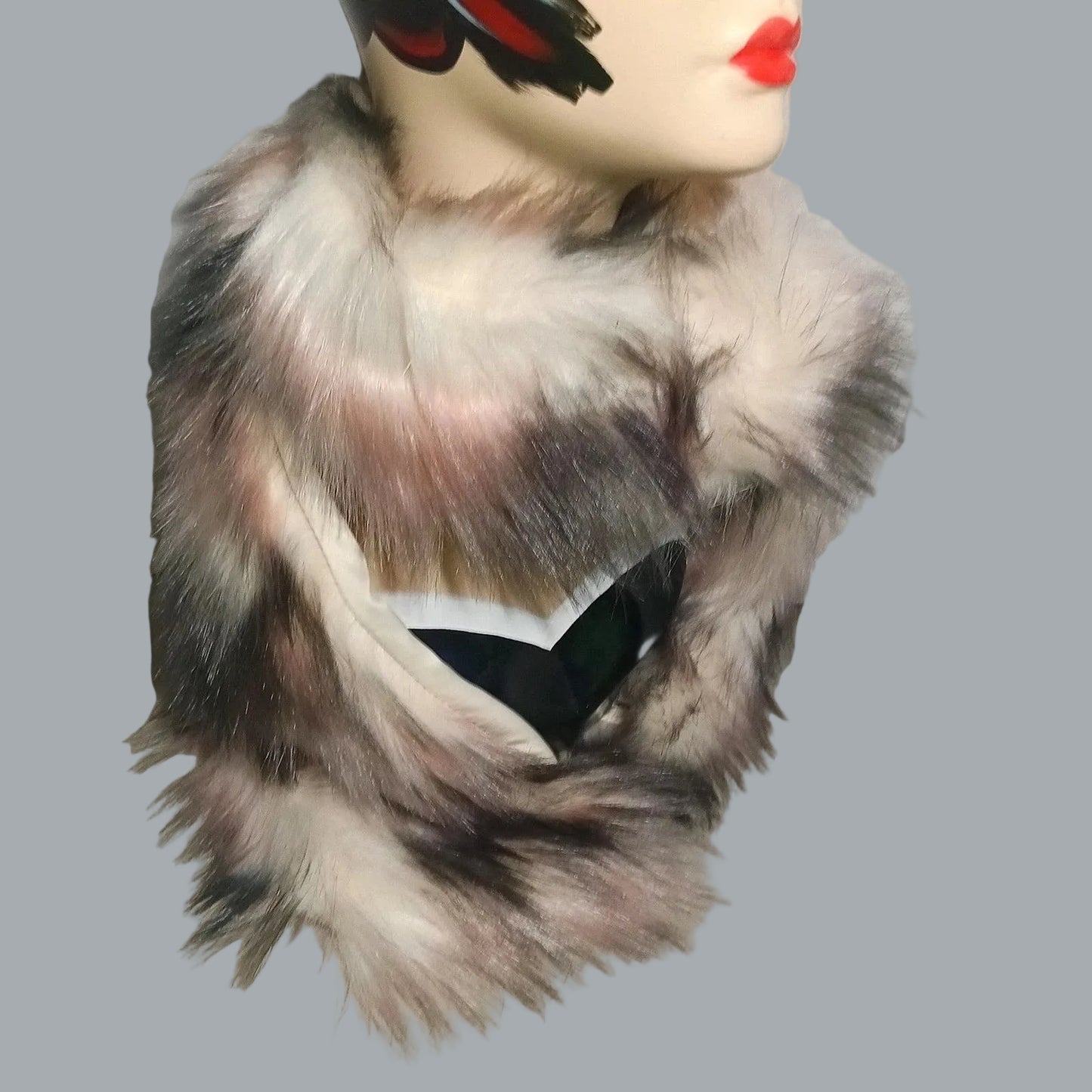 Mossimo Supply Co. Faux Fur Scarf Stole Gray Ivory Brown Plush Winter Wrap