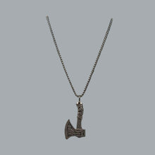 Load image into Gallery viewer, Viking Necklace Wolf Axe Celtic Pendant Nordic Amulet Silvertone 22&quot; Chain

