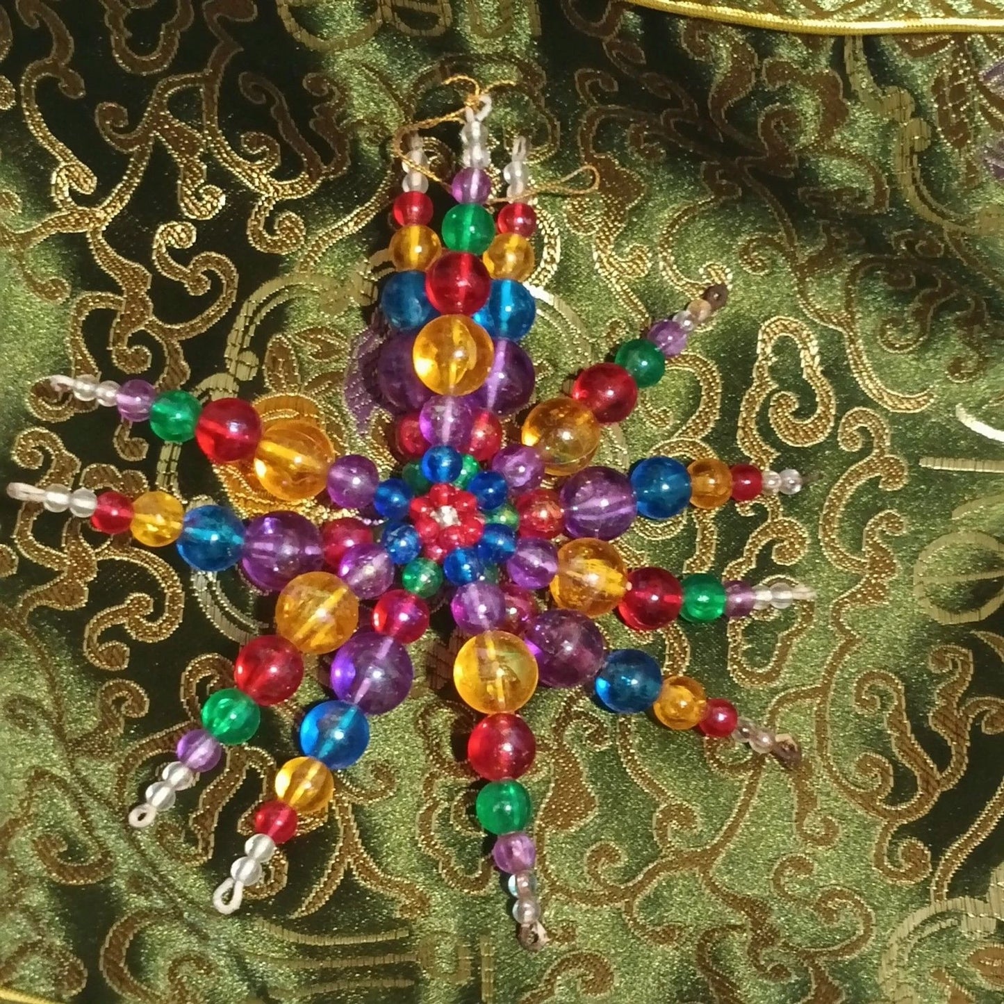 Rainbow Beaded Starburst Ornament 5” Round Holiday Suncatcher Decor