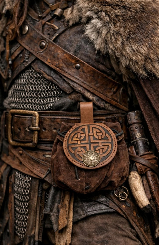 Chestnut Viking Medieval PU Waist Bag Coin Pouch 4.5x4.5 LARP Costume