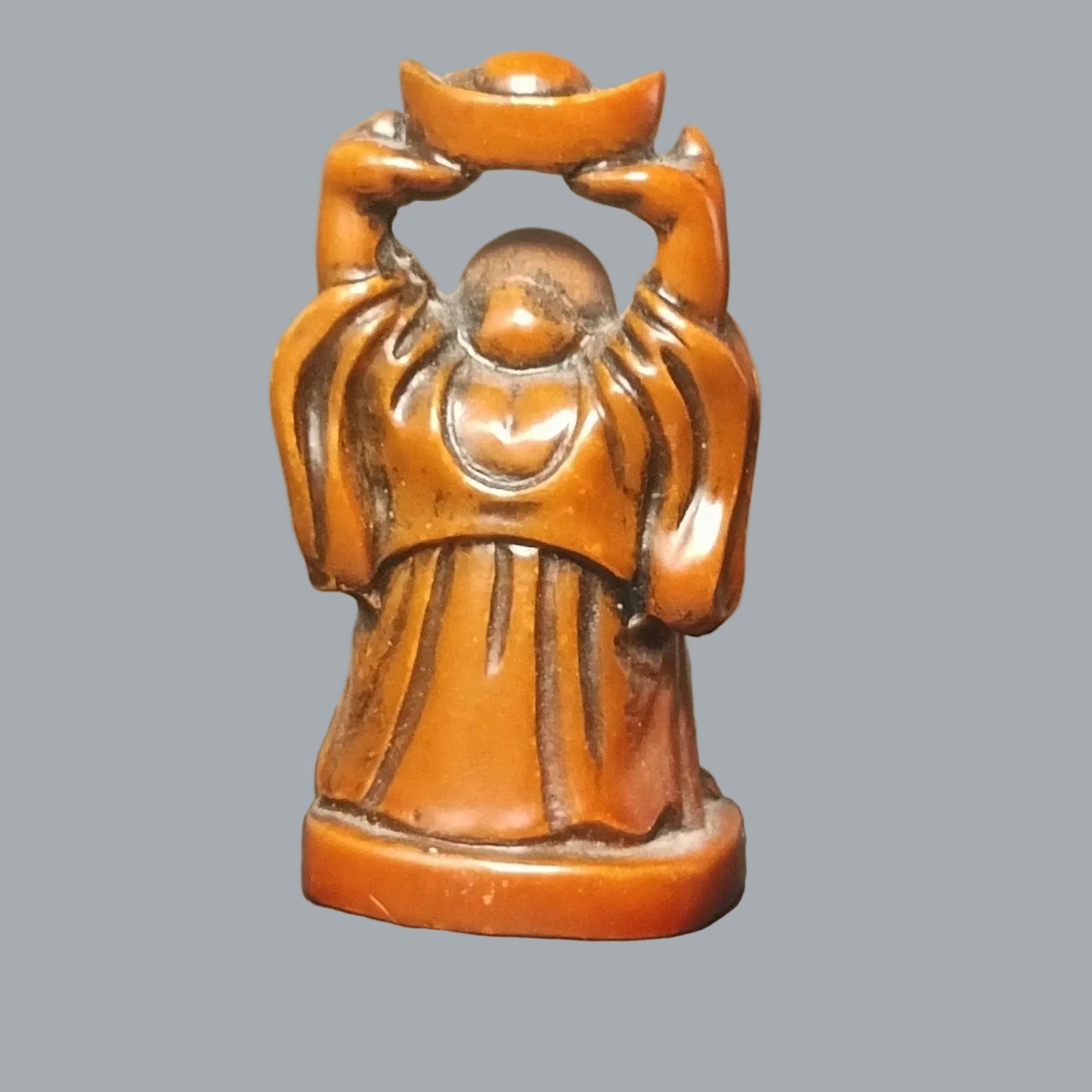 Set 4 Laughing Buddha Figurines Resin Feng Shui Budai Statues 2" Sm Chip on Hat