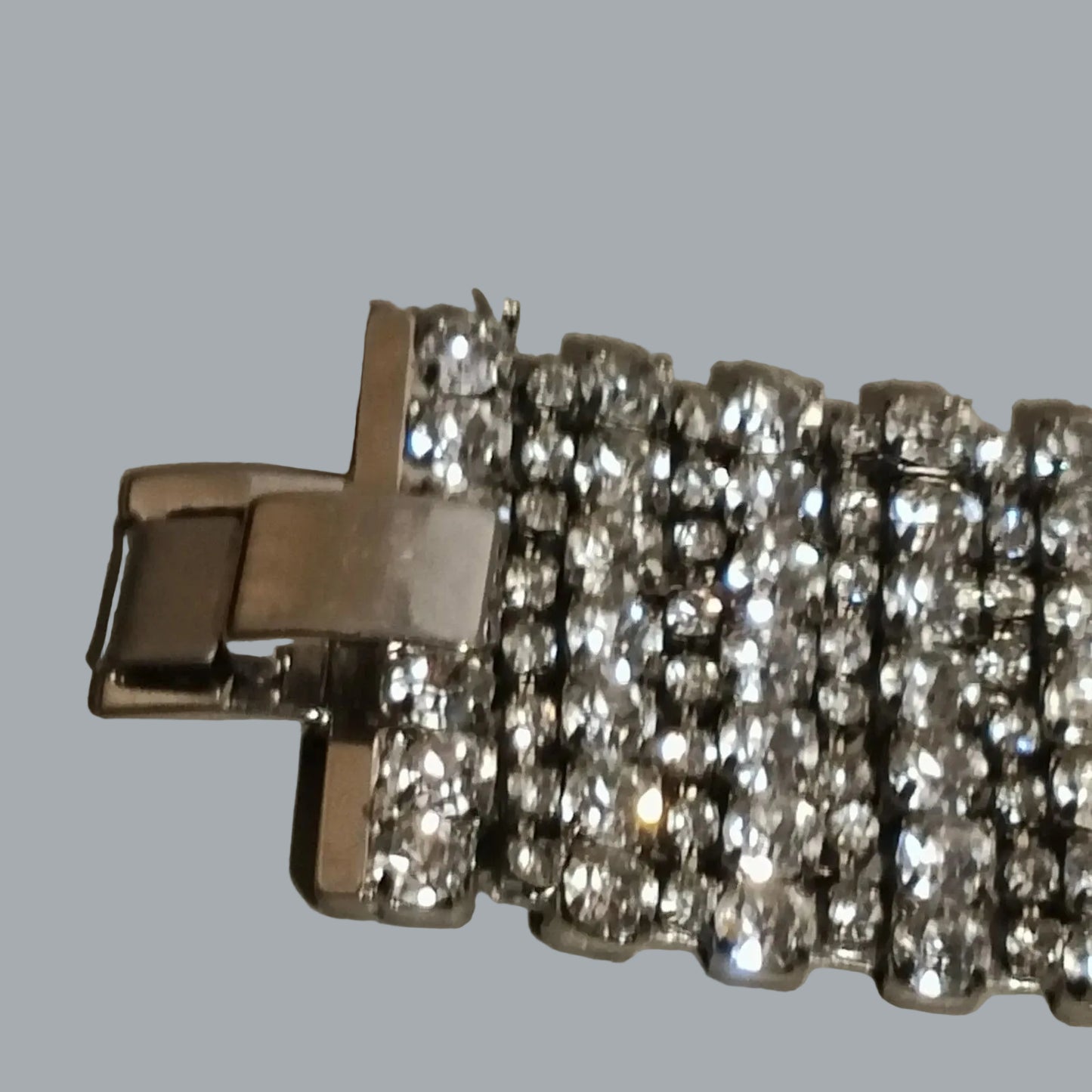 Vintage 7-Row Rhinestone Bracelet Silver Tone Box Clasp 6.5” x 1”