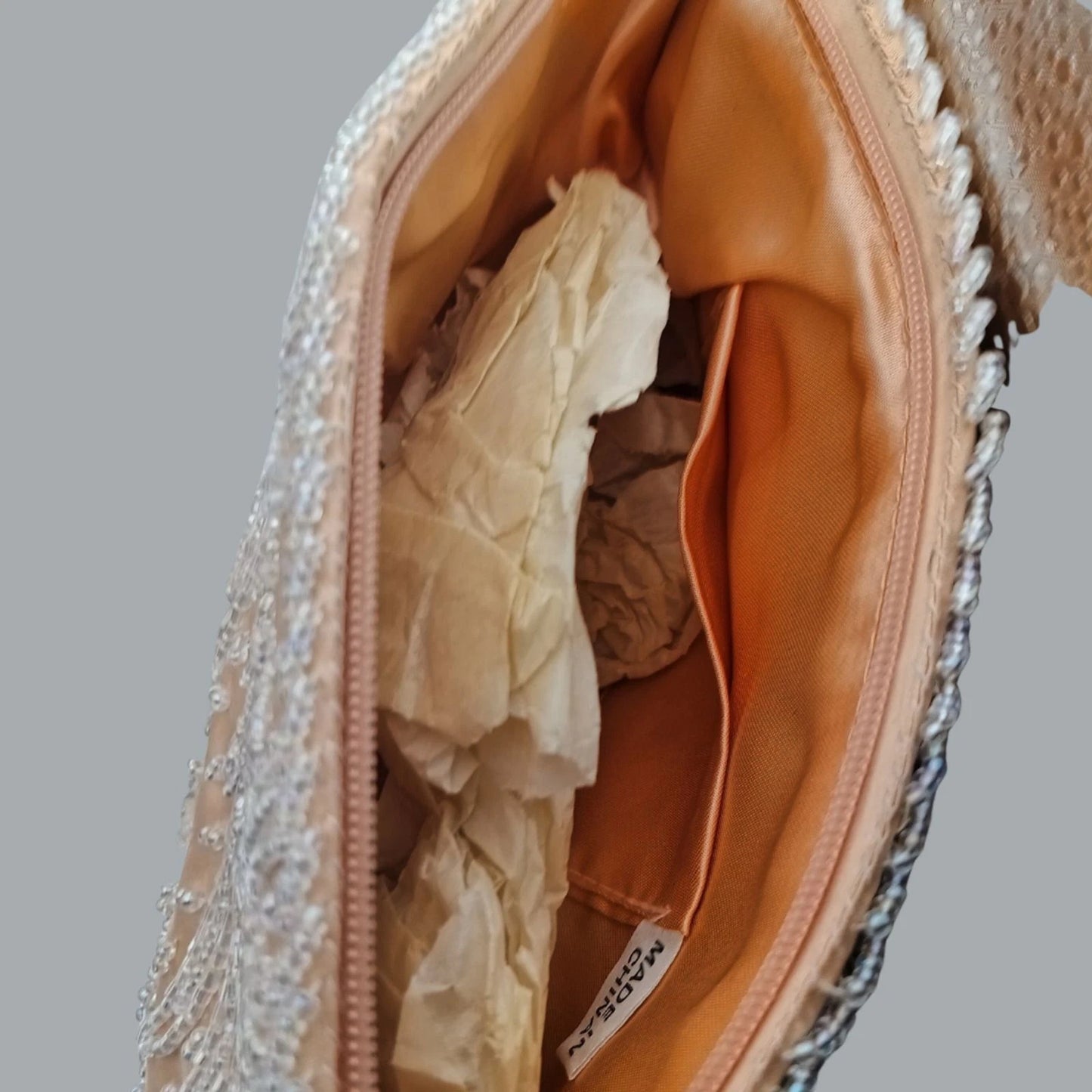 Vintage-Inspired Hand-Beaded Evening Bag Pink 8"x 6"