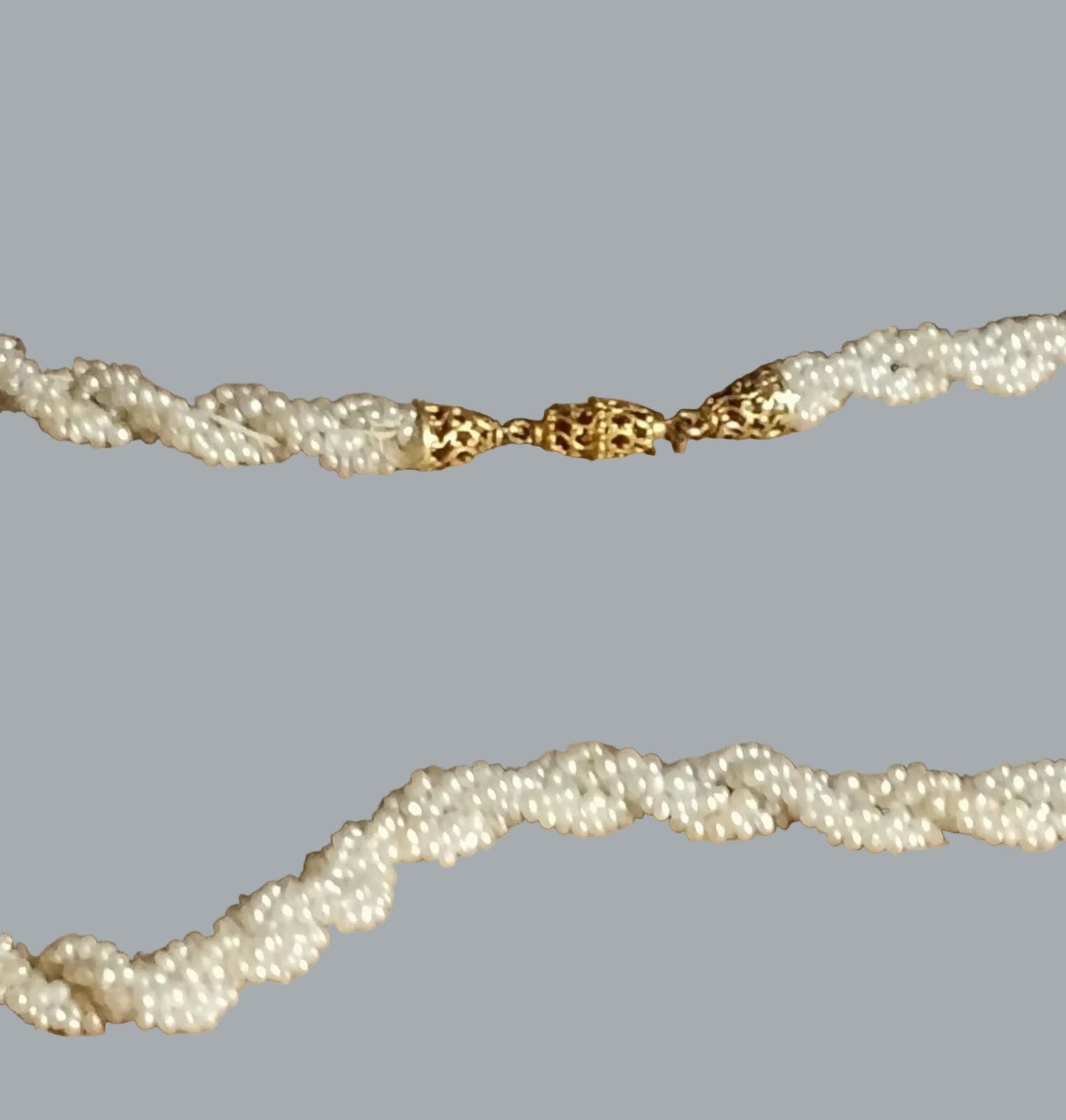 Tiny Pearl Seed Bead Rope Necklace Goldtone Clasp Bridal Vintage Style