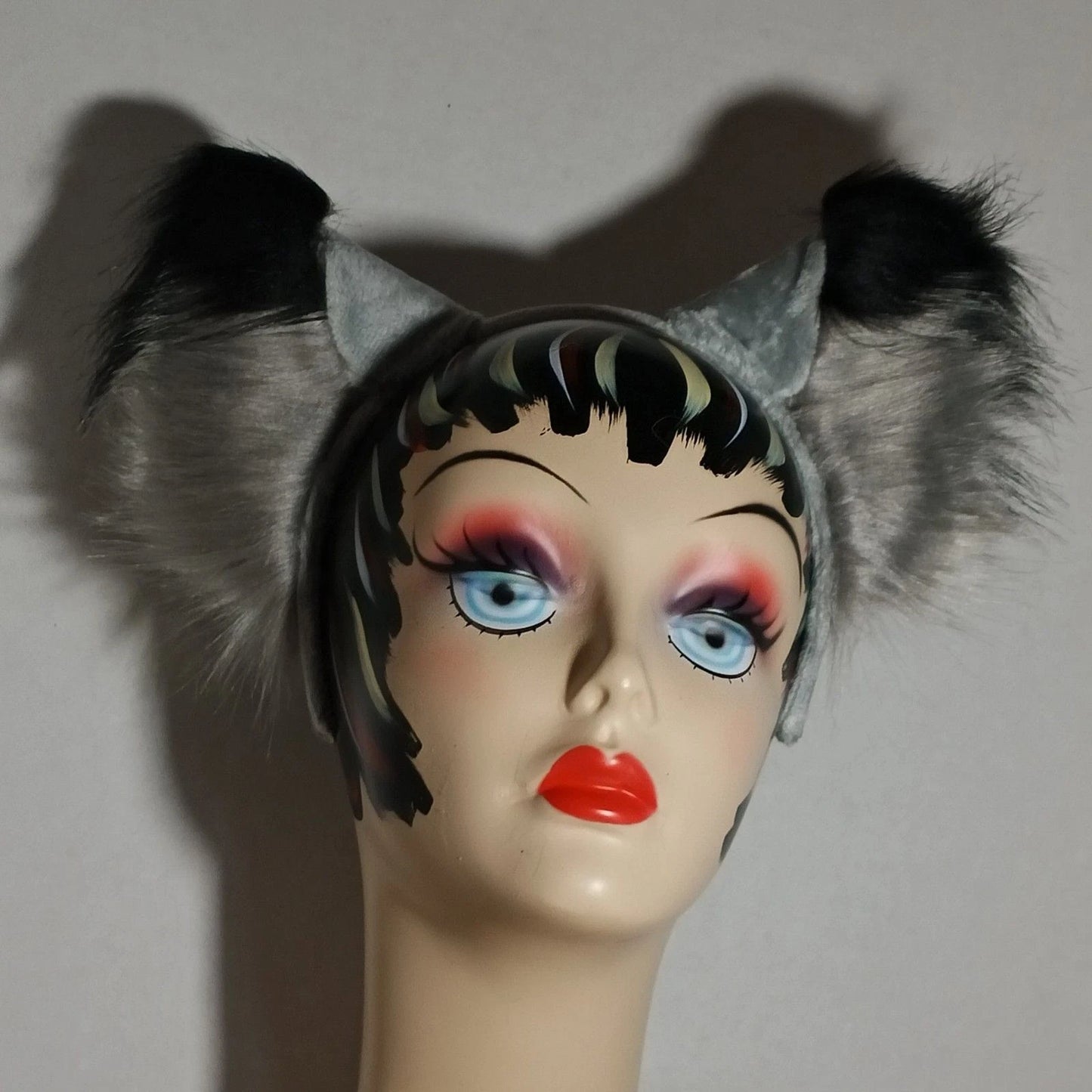 Gray Black Furry Fox Ears Headband Earmuffs Cosplay Costume Accessory