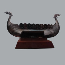 Load image into Gallery viewer, 10.5-inch Metal Viking Longboat Sitting on a Sturdy Wooden base
