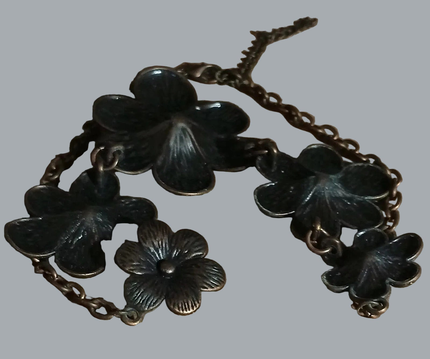 Floral Bib Necklace Metal Flower Statement Choker 12” + 3” Extender Chain