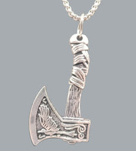 Load image into Gallery viewer, Viking Necklace Wolf Axe Celtic Pendant Nordic Amulet Silvertone 22&quot; Chain
