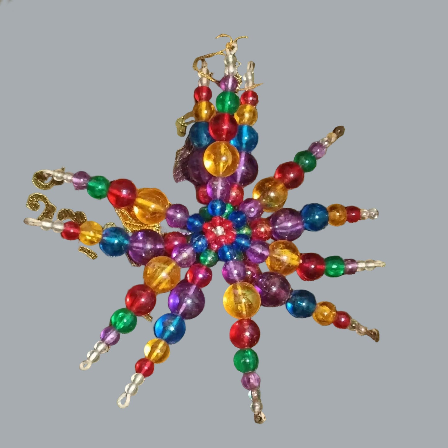 Rainbow Beaded Starburst Ornament 5” Round Holiday Suncatcher Decor