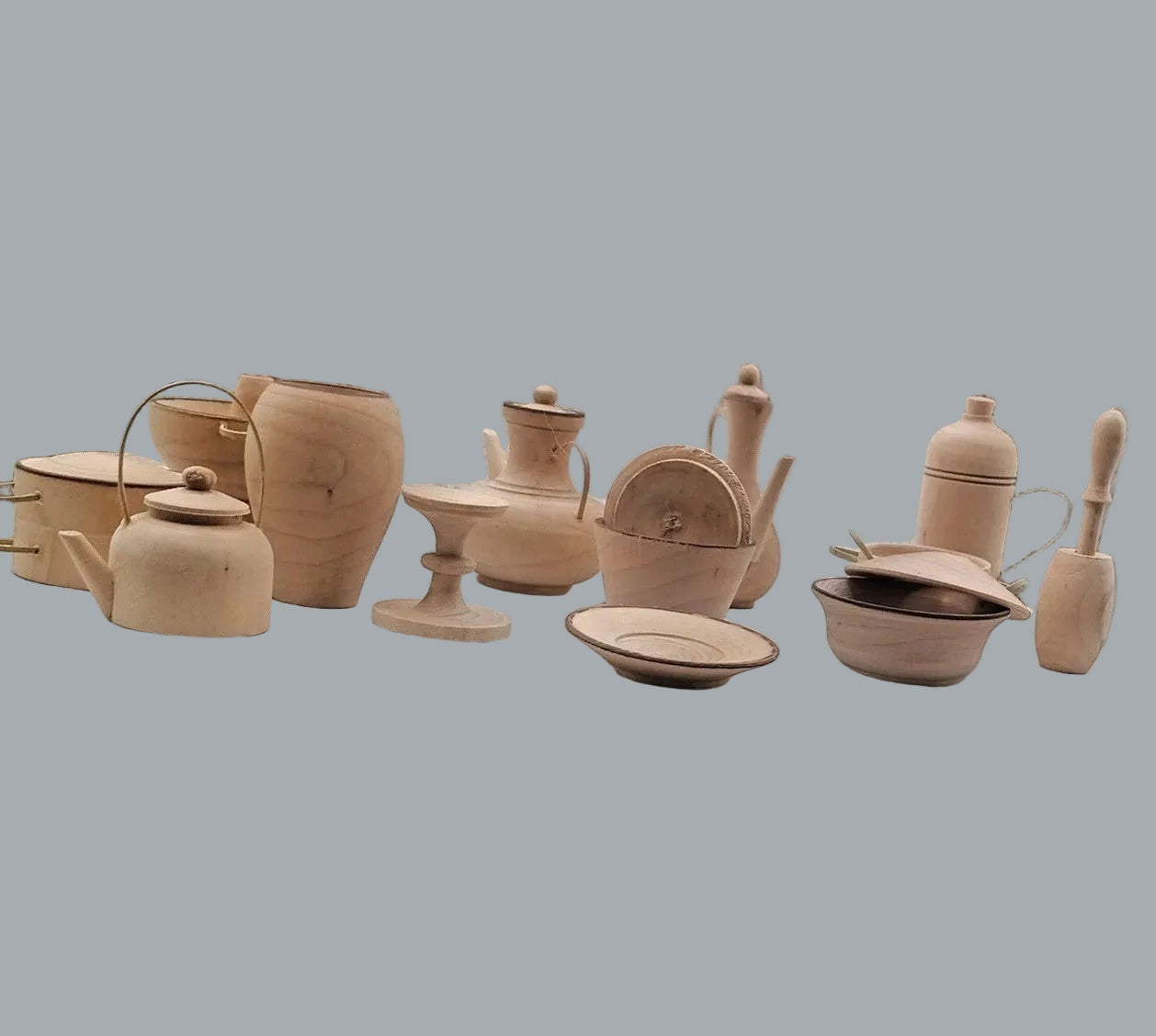 12 Mini Wooden Kitchen Utensils Set Dollhouse Craft Unfinished Wood Decor