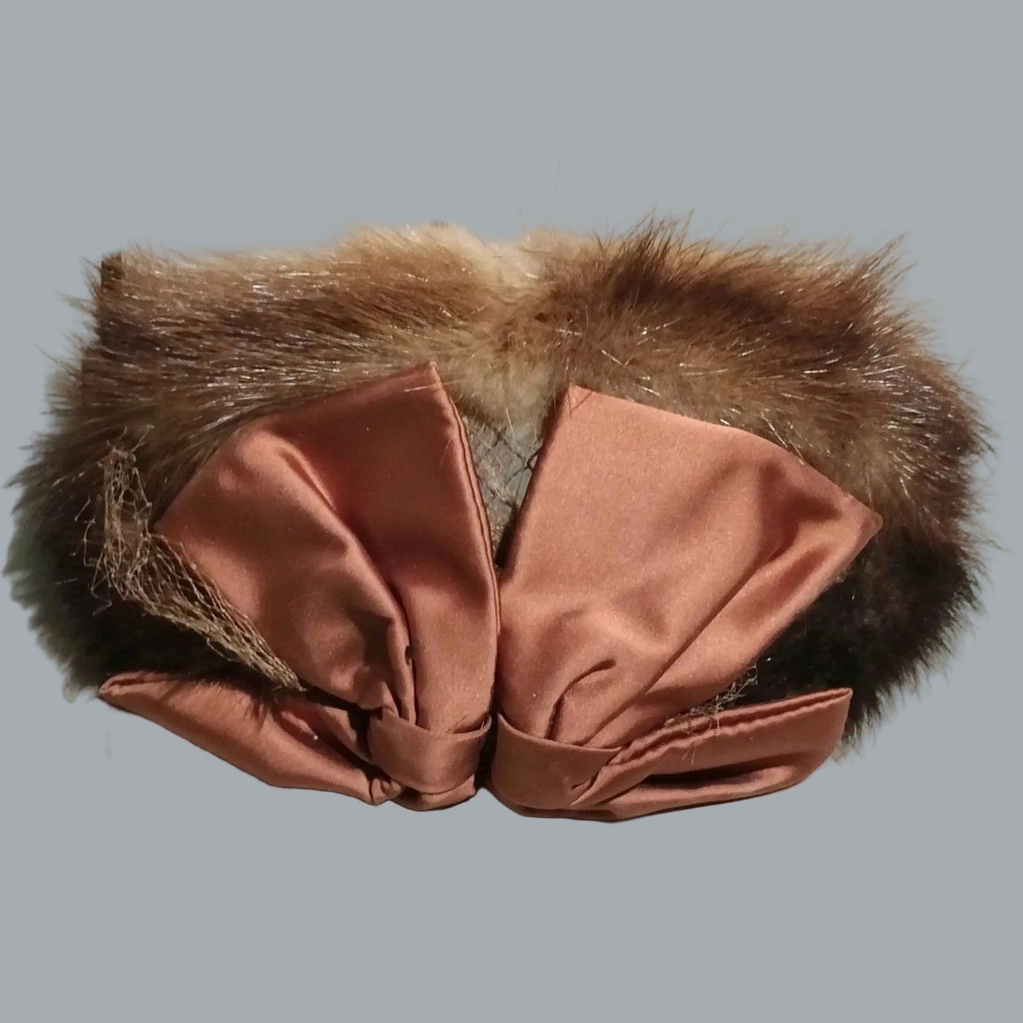 Vintage L.S. Ayres Fur Bandeau Hat Satin Bow & Veil Fascinator