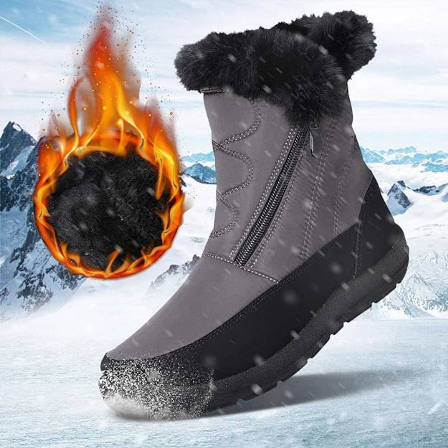 Snow Warm Ankle Boots Waterproof Outdoor Slip On Fur Lined Anti-Slip Zipper 9.5