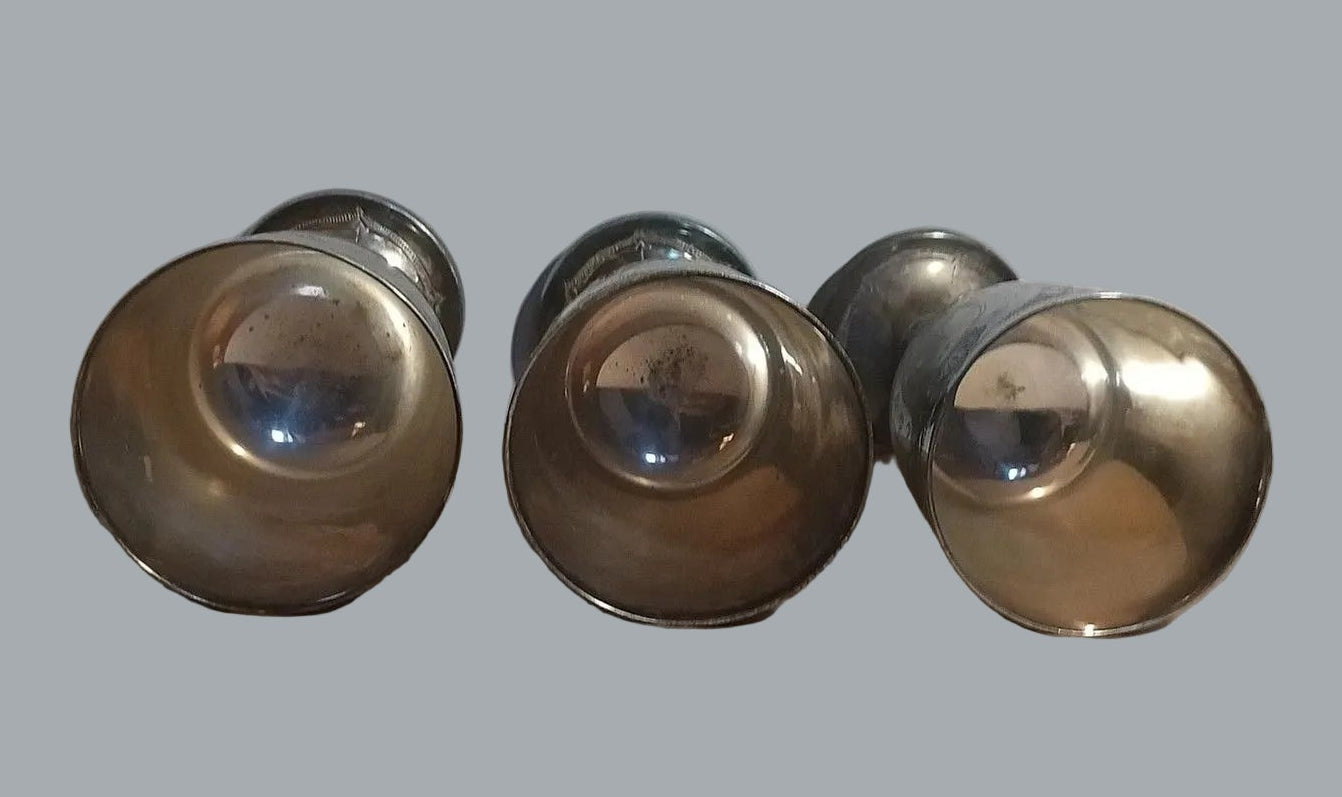 Vintage Silver Plated Engraved Goblets Set of 3 6.5" Tarnished