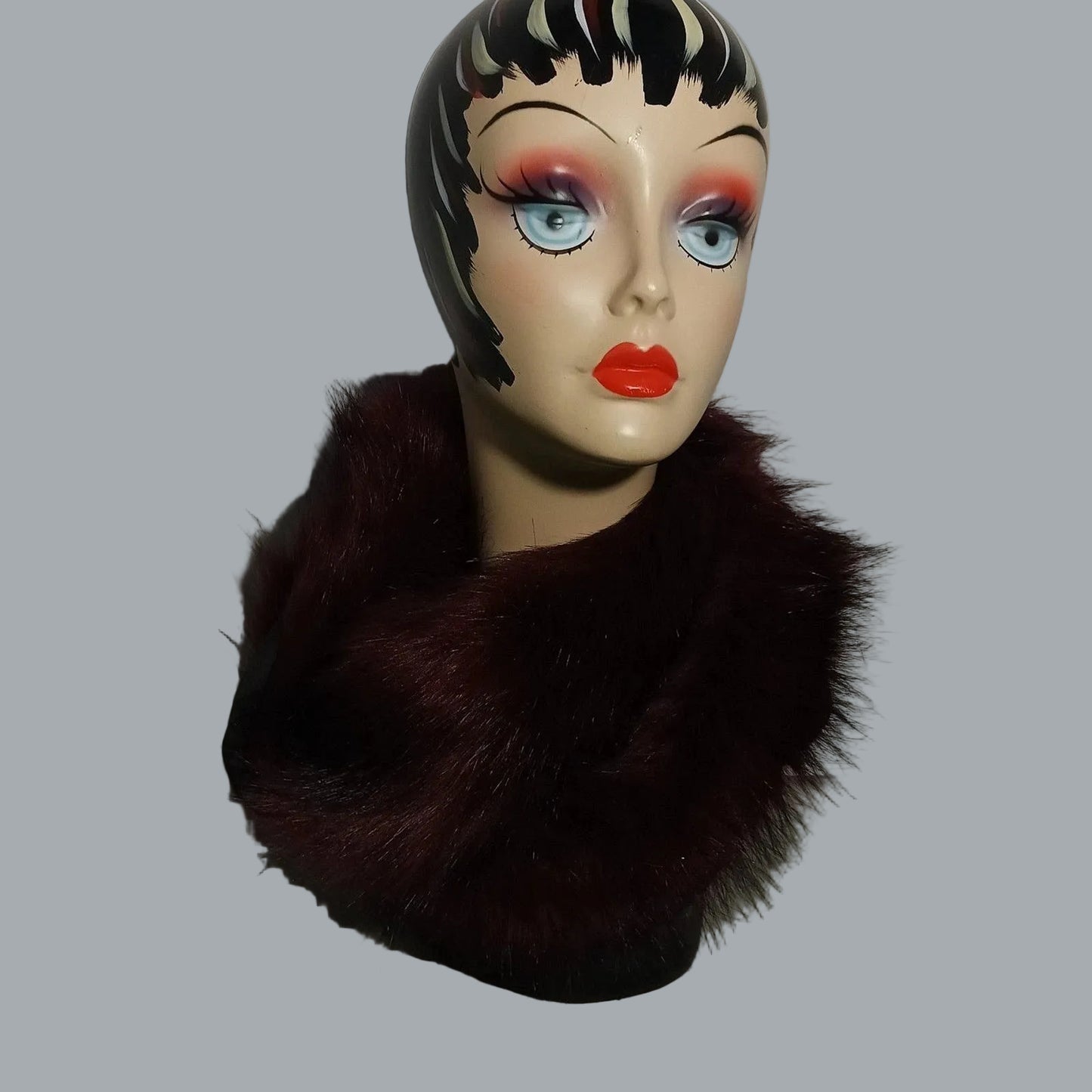 Versatile Burgundy Faux Fur Scarf Boa 60” x 5” Lined Soft Winter Wrap