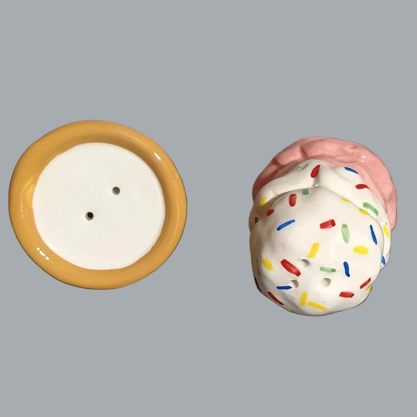 Ice Cream Cone Salt & Pepper Shakers Ceramic BWTC Pink Sprinkle Scoop