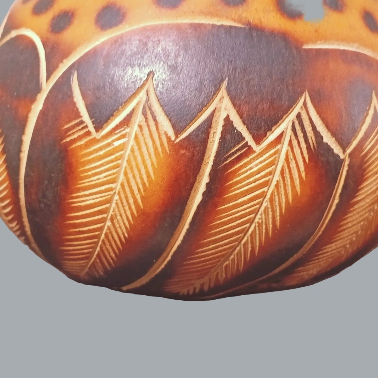 Vintage Inca Design Owl Gourd Hand Painted Andean Folk Art 4x4