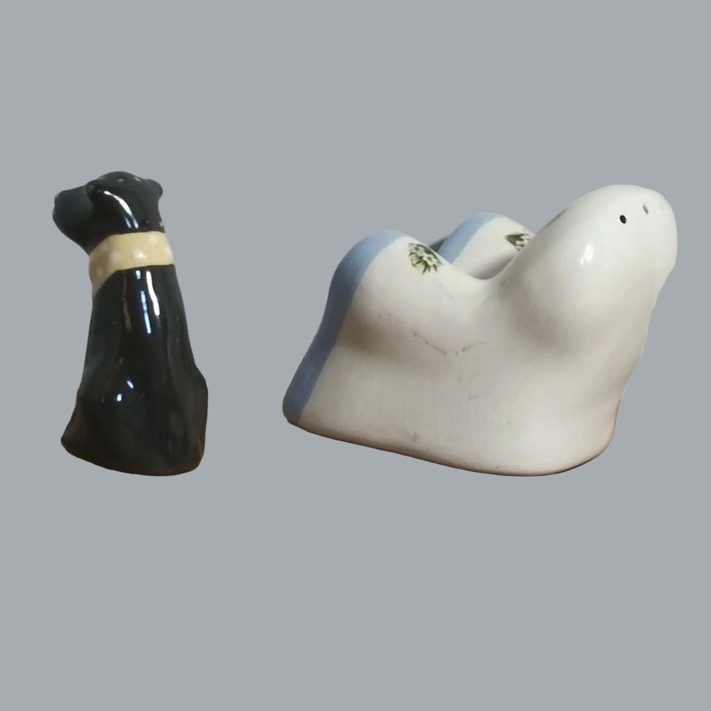 Dog on Couch Ceramic Salt & Pepper Shakers Floral Sofa Set
