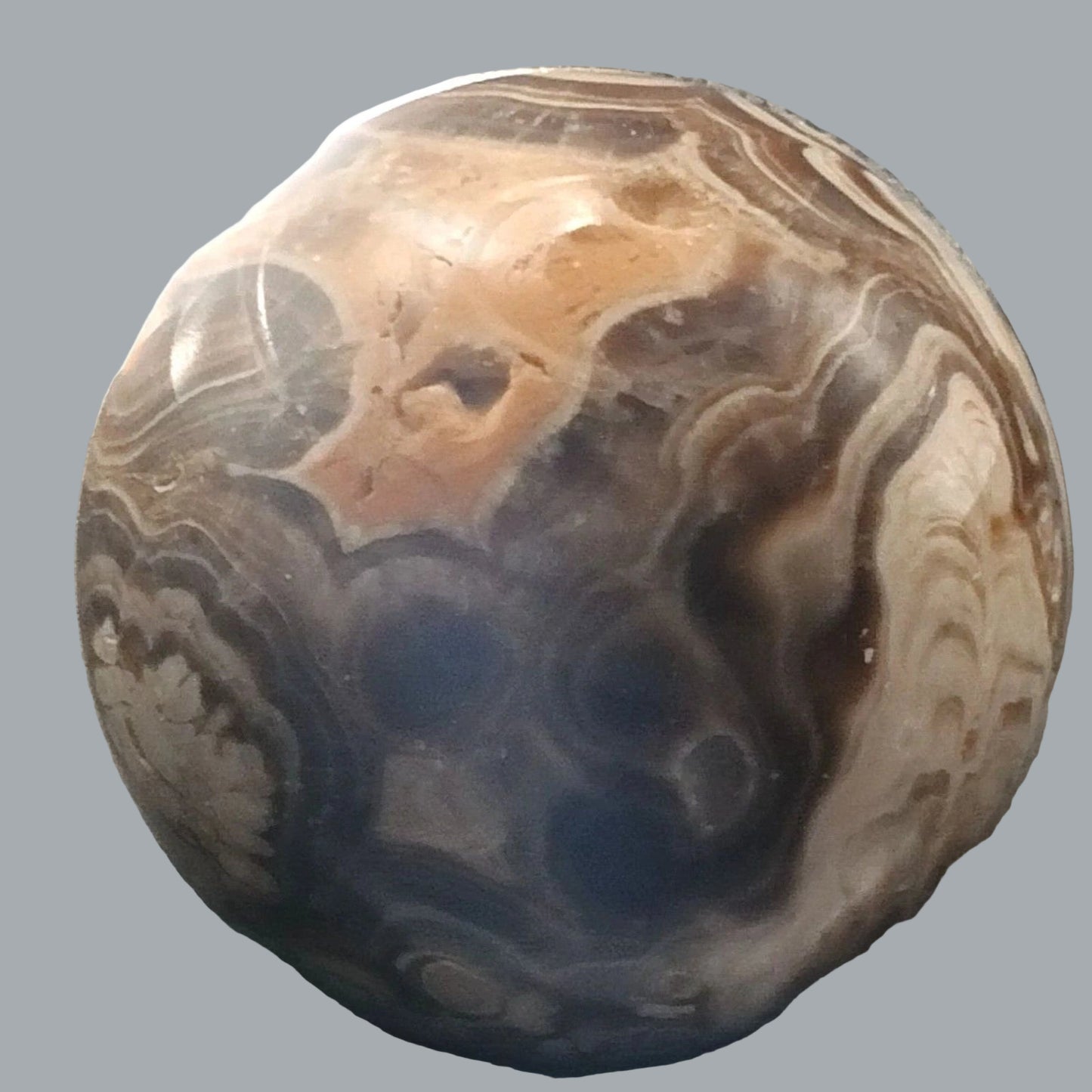 Brown Cream Orbicular Ocean Jasper Druzy Geode Sphere Crystal Reiki Madagascar