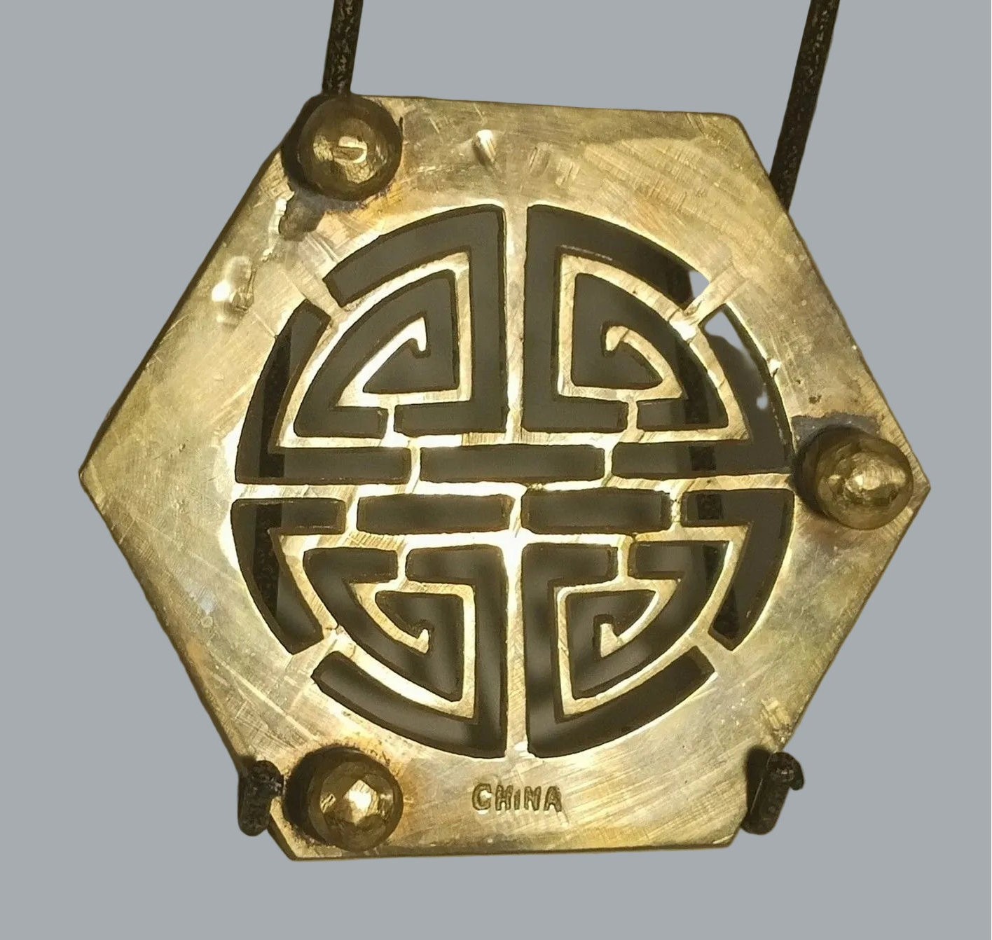 Vintage Brass Trivet 4.5" Hexagon Longevity Cutout Hot Plate