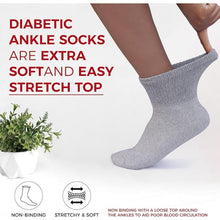 Load image into Gallery viewer, Diabetic Ankle Socks Non-Binding Circulatory Cushion Cotton 12 Pairs Grey 9-11
