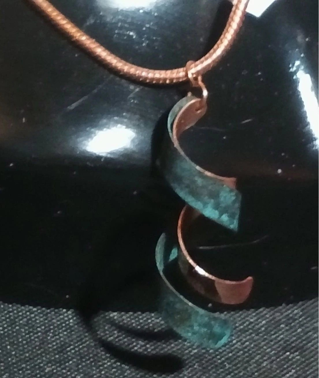 Copper Spiral Pendant Necklace Verdigris Patina Boho 20" + Extender