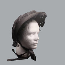 Load image into Gallery viewer, Black Elegant Lace-Trimmed Ruffled Bonnet with Black Bow Accent

