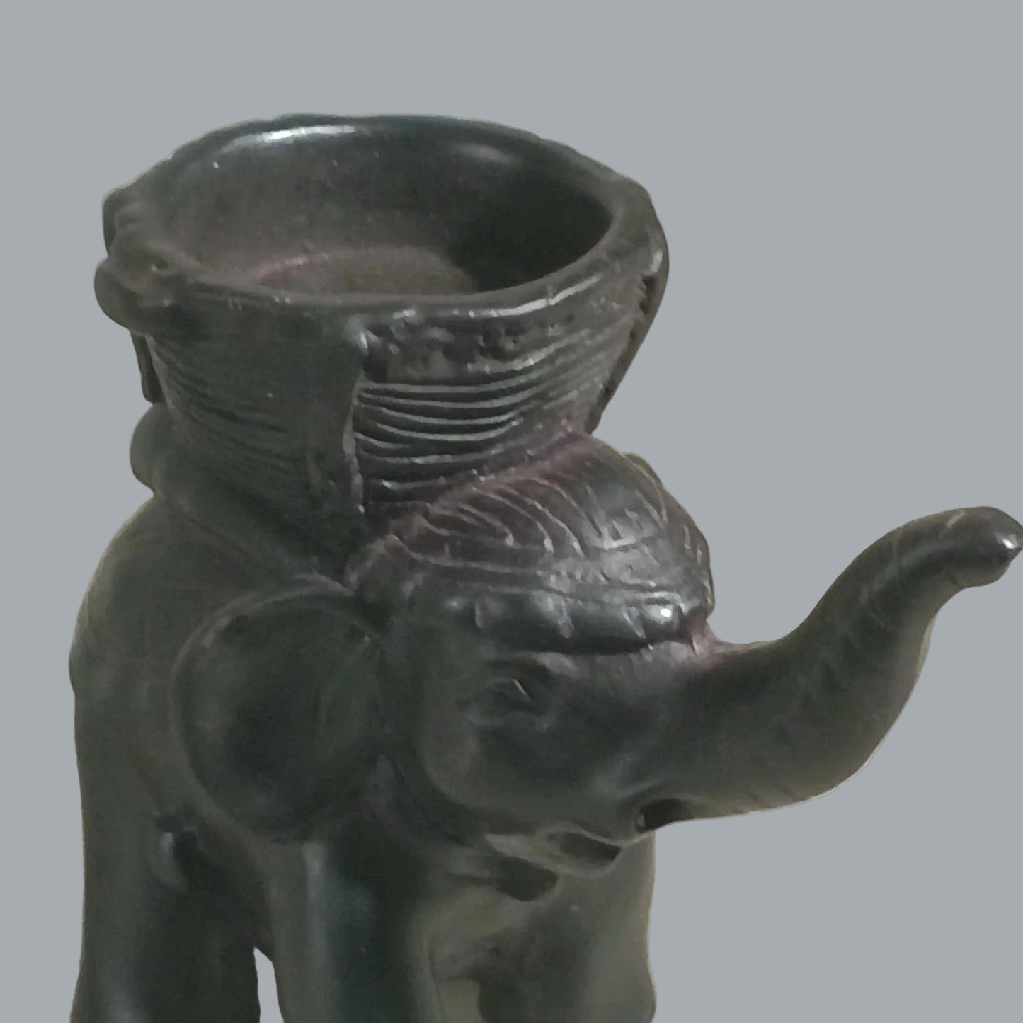 Vintage Elephant Basket Figurine Tribal Style Resin Safari Decor 5"